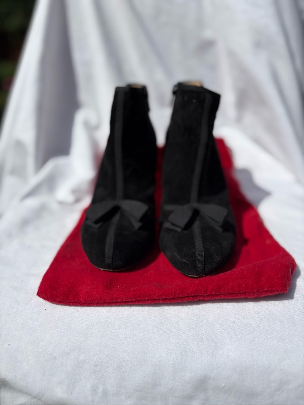 Christian Louboutin Black Suede Ankle Boots with Front Bow